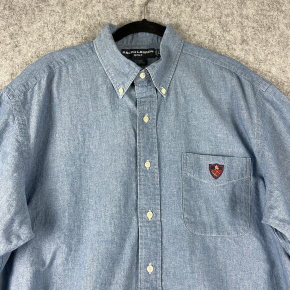 VTG Ralph Lauren Golf Tilden Shirt Mens Large Chambray Button Up Crest Preppy - Picture 2 of 12
